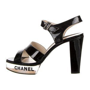 Chanel Black Patent Pvc Clear Transparent CC Pearl Sandal Stiletto Hee –  Priscilla Posh